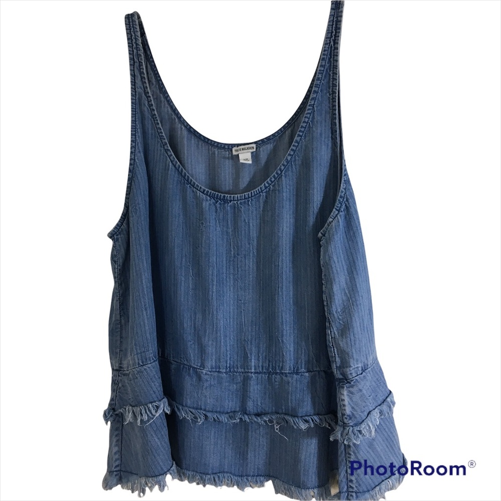 True Religion Denim Fringed Sleeveless Top Size Large